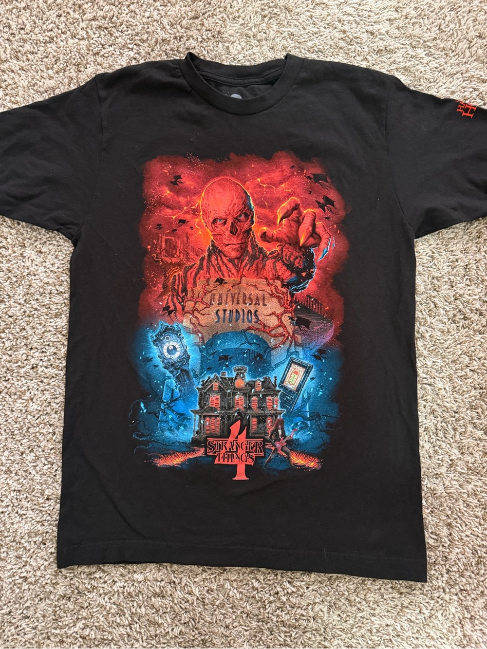 Universal Black Stranger Things Graphic Tee with Red & Blue Artwork
